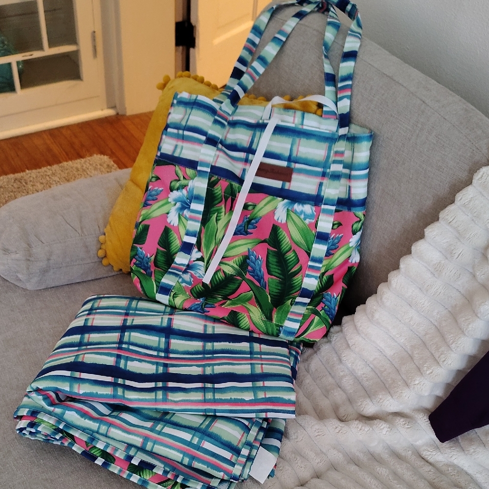 Tommy Bahama Blue and Pink Tropical Tote